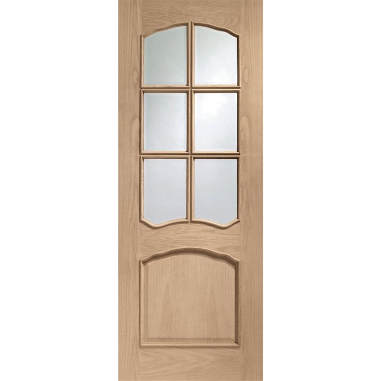 Internal Oak Half-Glazed Door with Clear Bevelled Glass - Unfinished - 2040 x 826 x 40mm - Riviera - XL Joinery