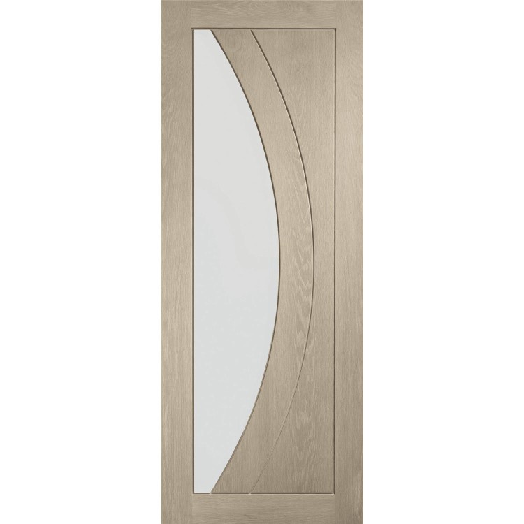 Internal Oak Salerno with Clear Glass Fire Door - Unfinished, 1981 x 838 x 44 mm