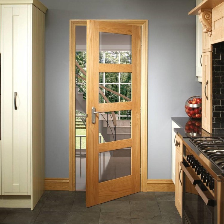 Internal Oak Shaker 4 Panel Door with Clear Glass - Unfinished, 1981 x 610 x 35 mm