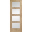 GOSHA4L27C Internal Oak Glazed 4-Panel Shaker Door with Clear Glass - Unfinished - 1981 x 686 x 35mm - 4 Light - XL Joinery