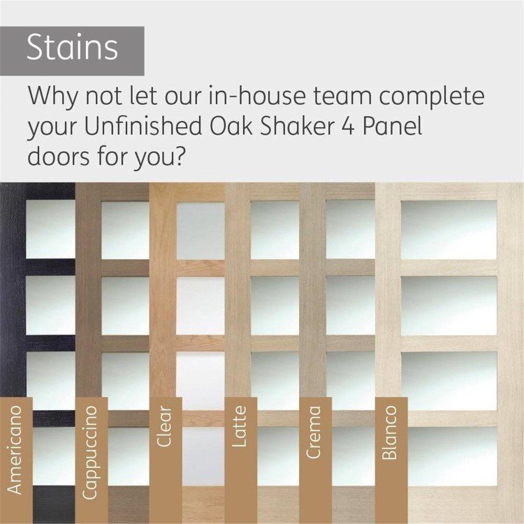 Internal Oak Glazed 4-Panel Shaker Door with Opaque Glass - Unfinished - 1981 x 686 x 35mm - 4 Light - XL Joinery