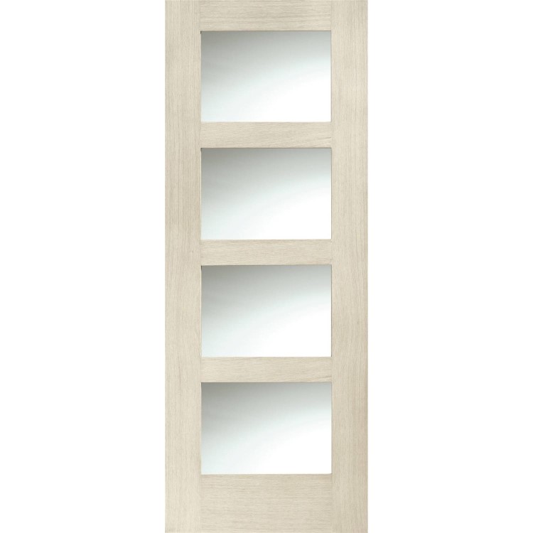 Internal Oak Shaker 4 Panel Door with Obscure Glass - Unfinished, 1981 x 762 x 35 mm