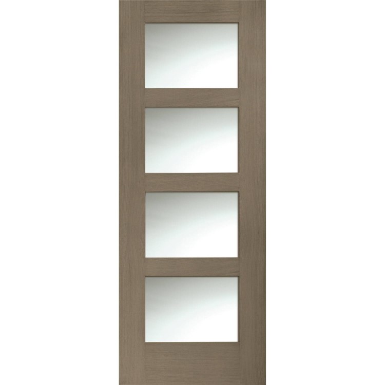 Internal Oak Shaker 4 Panel Door with Clear Glass - Unfinished, 2032 x 813 x 35 mm