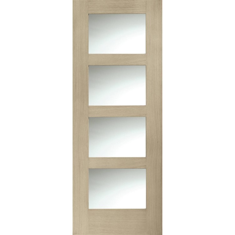 Internal Oak Shaker 4 Panel Door with Clear Glass - Unfinished, 2032 x 813 x 35 mm