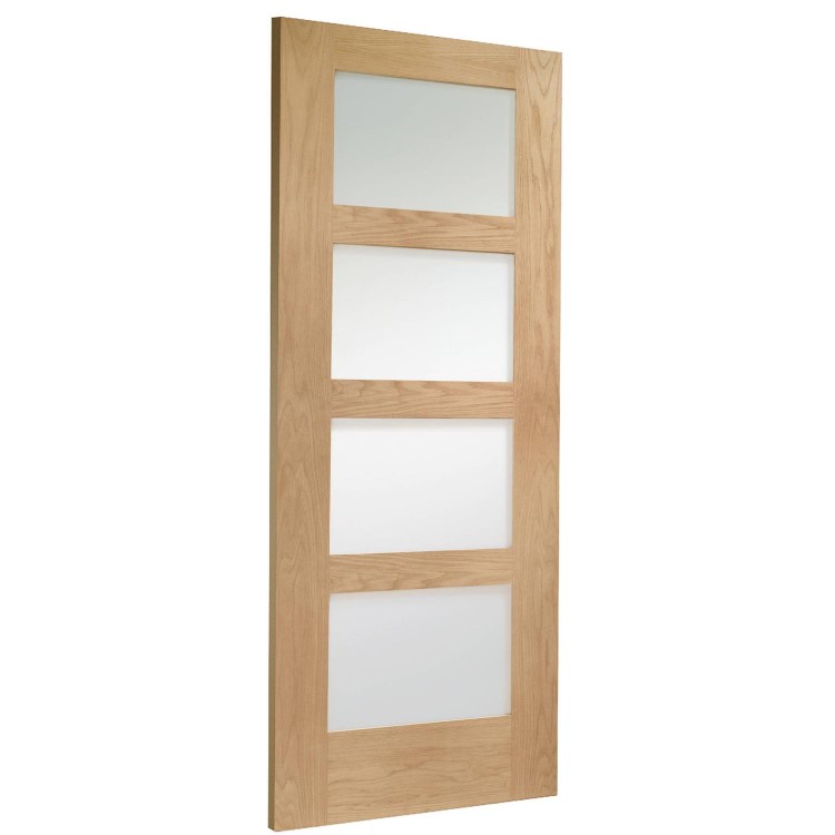 Internal Oak Shaker 4 Panel Door with Clear Glass - Unfinished, 2032 x 813 x 35 mm