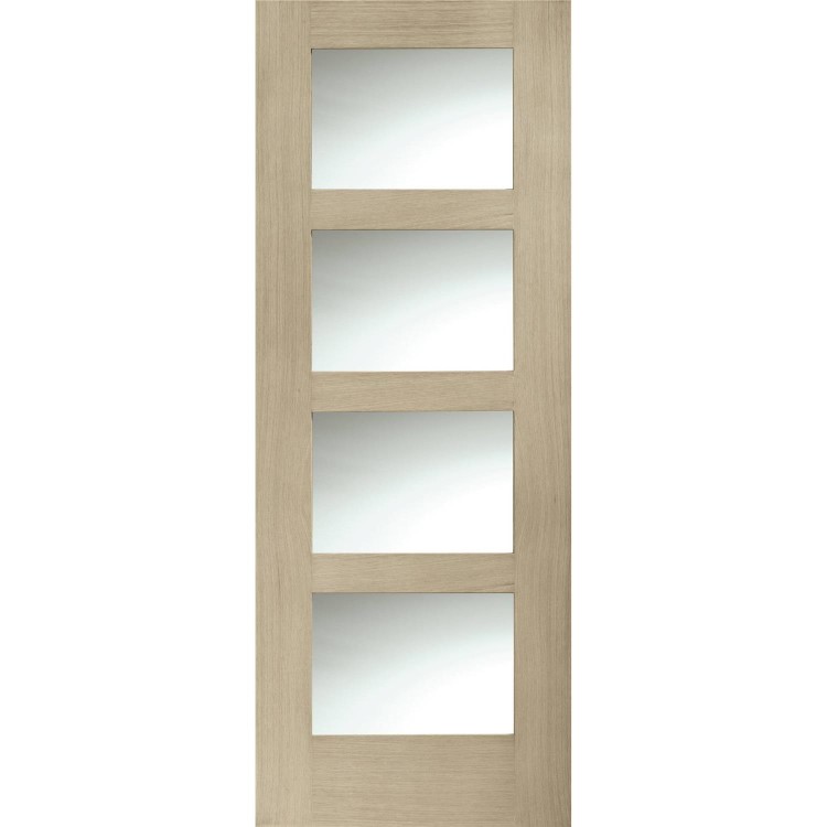 Internal Oak Shaker 4 Panel Door with Obscure Glass - Unfinished, 2032 x 813 x 35 mm