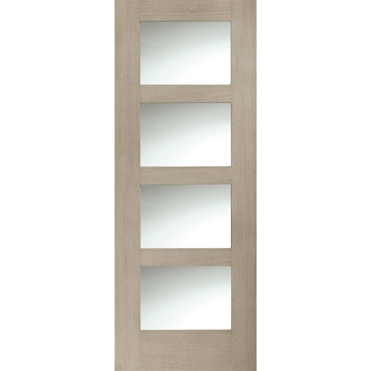 Internal Oak Shaker 4 Panel Door with Obscure Glass - Unfinished, 2032 x 813 x 35 mm