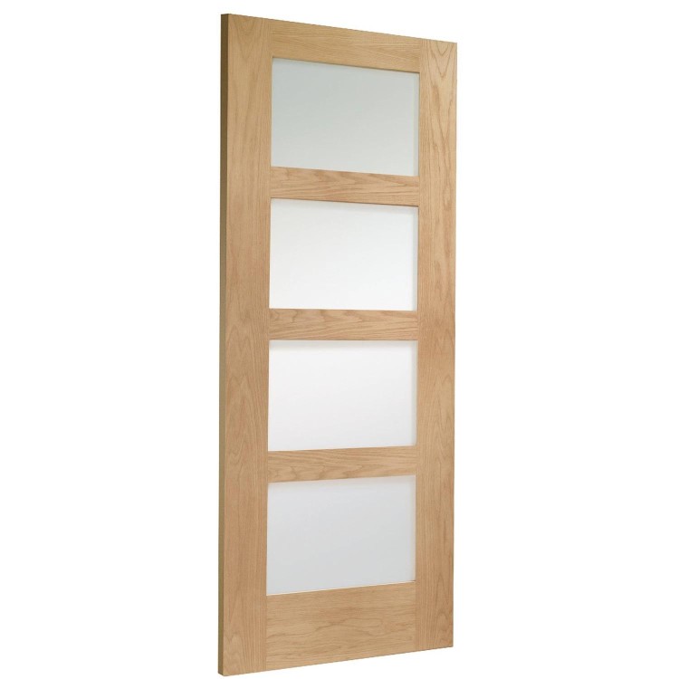 Internal Oak Shaker 4 Panel Door with Obscure Glass - Unfinished, 2032 x 813 x 35 mm