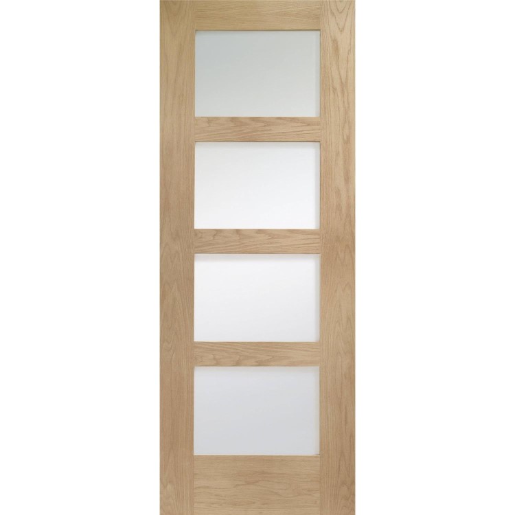 Internal Oak Glazed 4-Panel Shaker FD30 Fire Door with Opaque Glass - Unfinished - 1981 x 838 x 44mm - 4 Light - XL Joinery