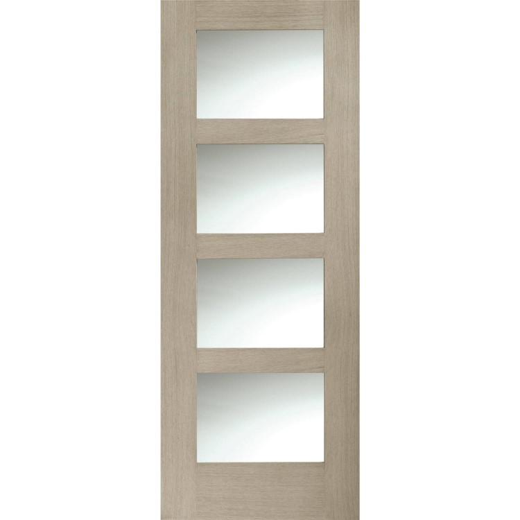 Internal Oak Shaker 4 Panel Door with Clear Glass - Unfinished, 1981 x 838 x 35 mm
