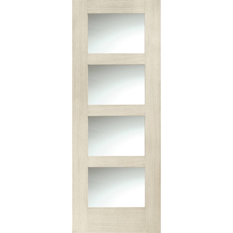 Internal Oak Shaker 4 Panel Door with Clear Glass - Unfinished, 1981 x 838 x 35 mm