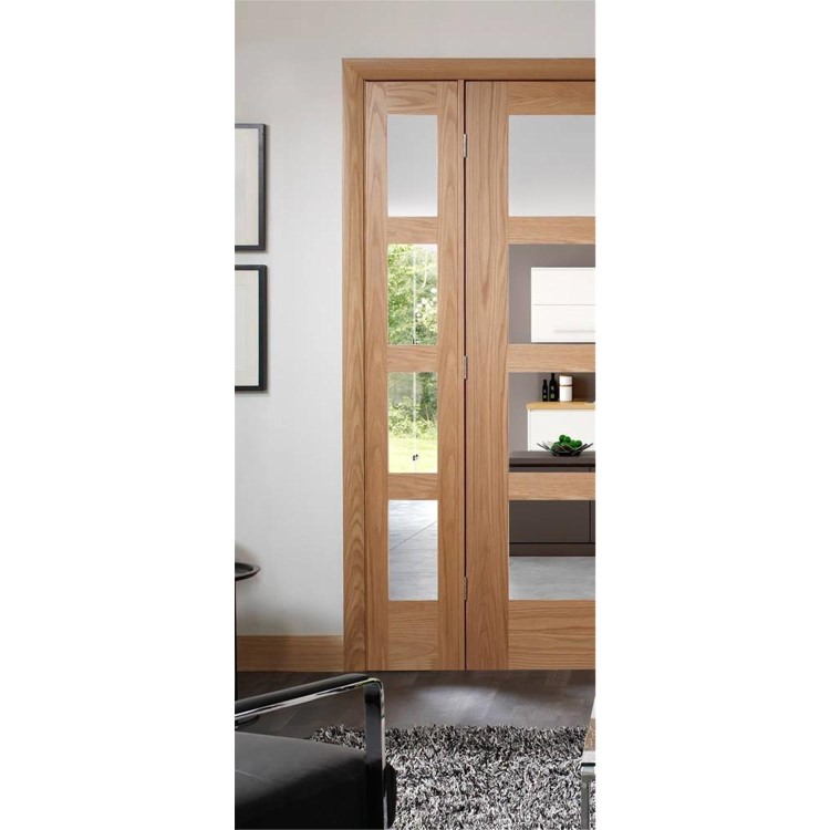 Internal Oak Glazed 4-Panel Shaker Door with Clear Glass - Unfinished - 2040 x 726 x 40mm - 4 Light - XL Joinery