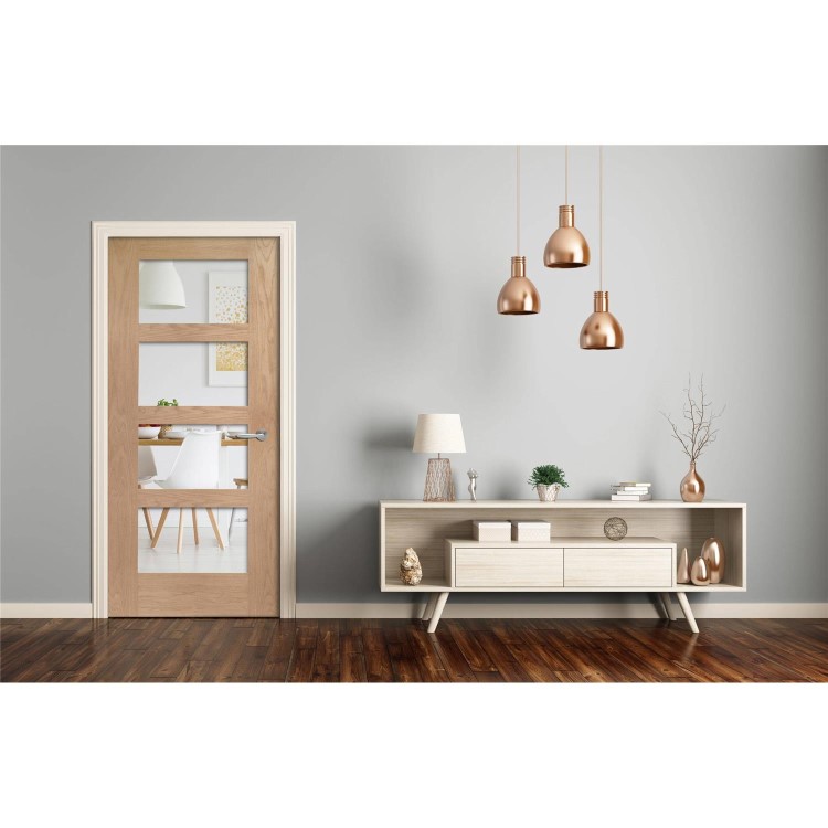 Internal Oak Glazed 4-Panel Shaker FD30 Fire Door with Clear Glass - Unfinished - 2040 x 826 x 44mm - 4 Light - XL Joinery