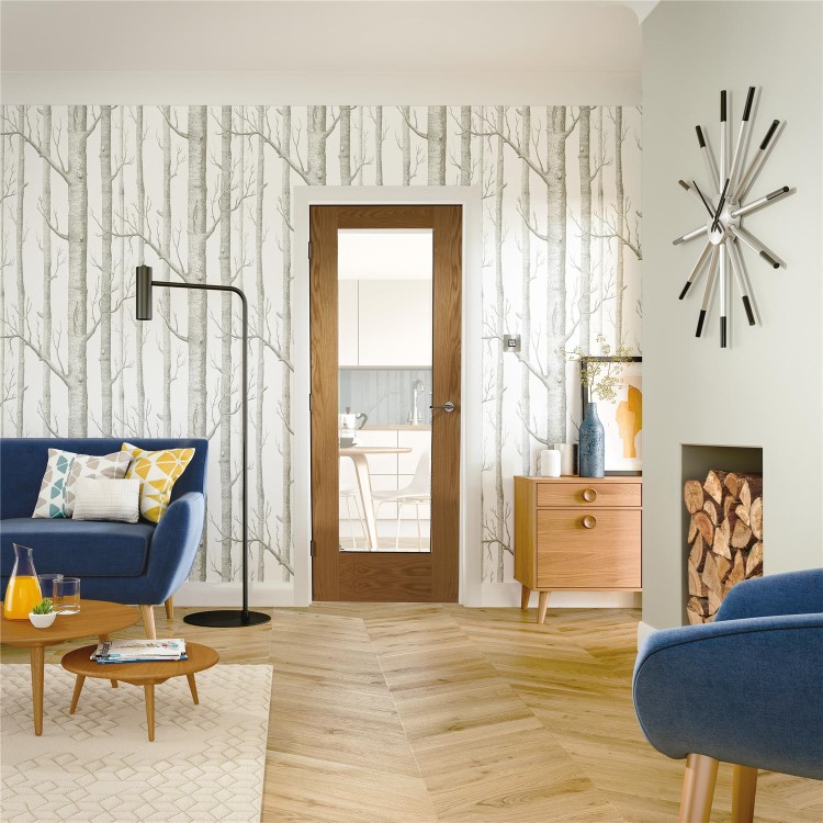 Internal Oak FD30 Fire Door with Clear Glass - Pre-Finished - 1981 x 838 x 44mm - Pattern 10 - XL Joinery