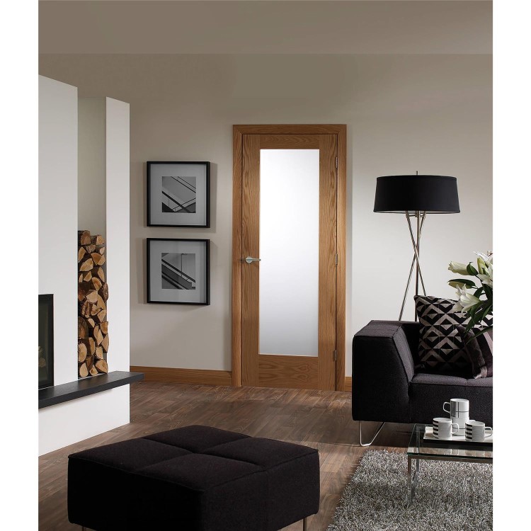 Internal Oak Fully-Glazed Door with Frosted Glass - Unfinished - 1981 x 838 x 35mm - Pattern 10 - XL Joinery