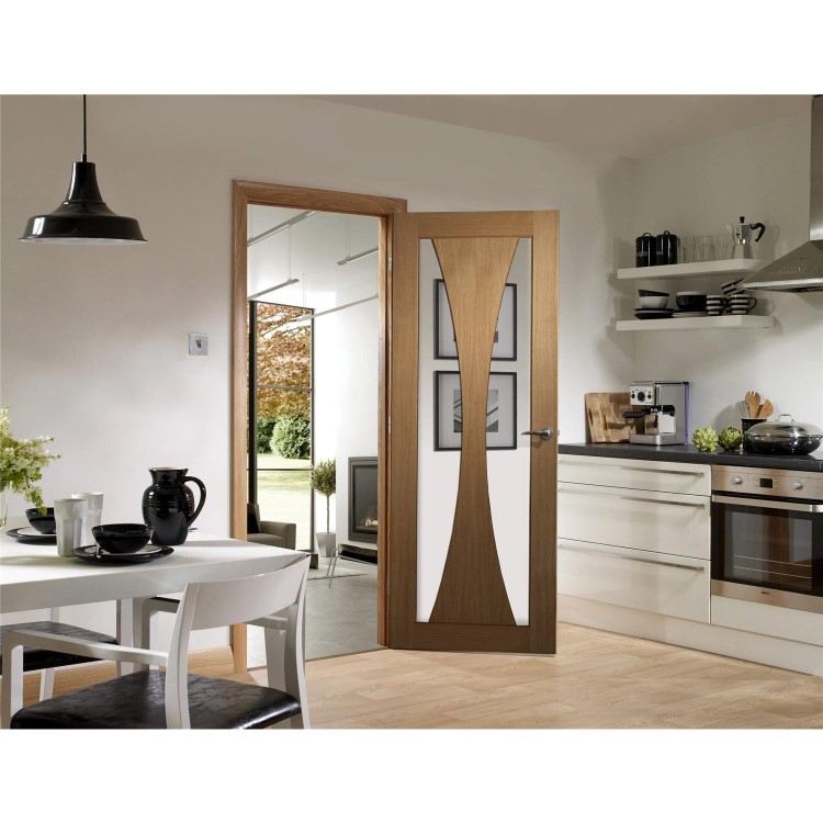 Internal Oak Glazed FD30 Fire Door with Clear Glass - Unfinished - 1981 x 762 x 44mm - Verona - XL Joinery