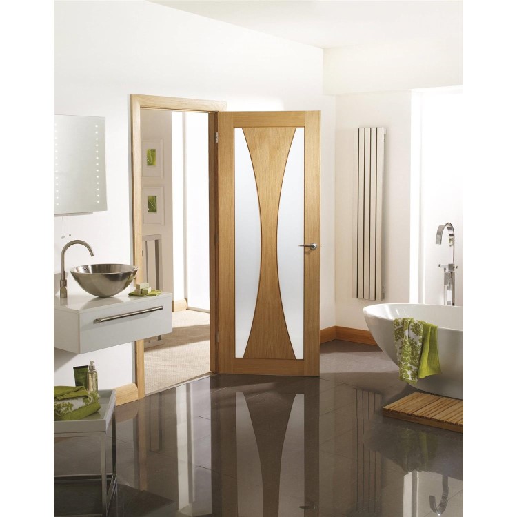 Internal Oak Verona with Obscure Glass - 2040 x 726 x 40 mm, Unfinished