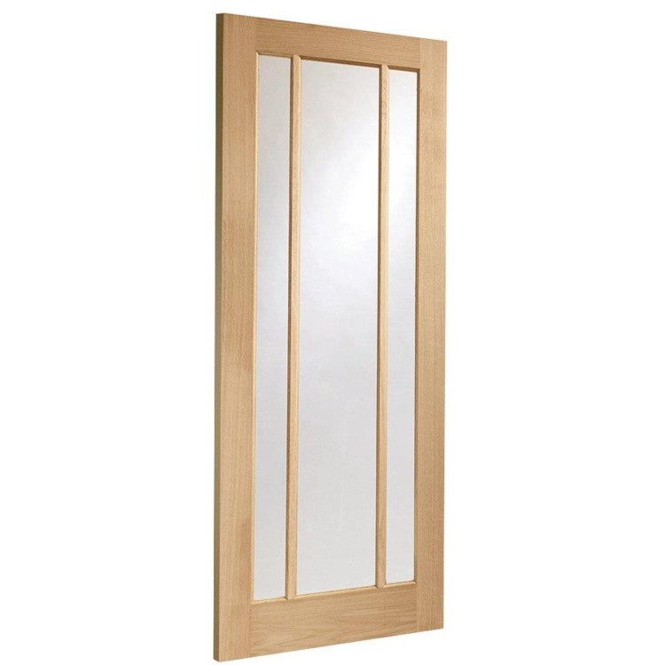 Internal Oak Glazed 3-Panel Door with Clear Glass - Unfinished - 2032 x 813 x 35mm - Worcester - XL Joinery