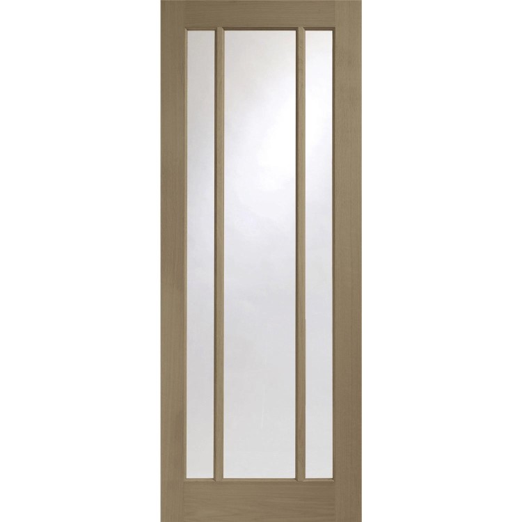 Internal Oak Glazed 3-Panel Door with Clear Glass - Unfinished - 2040 x 826 x 40mm - Worcester - XL Joinery