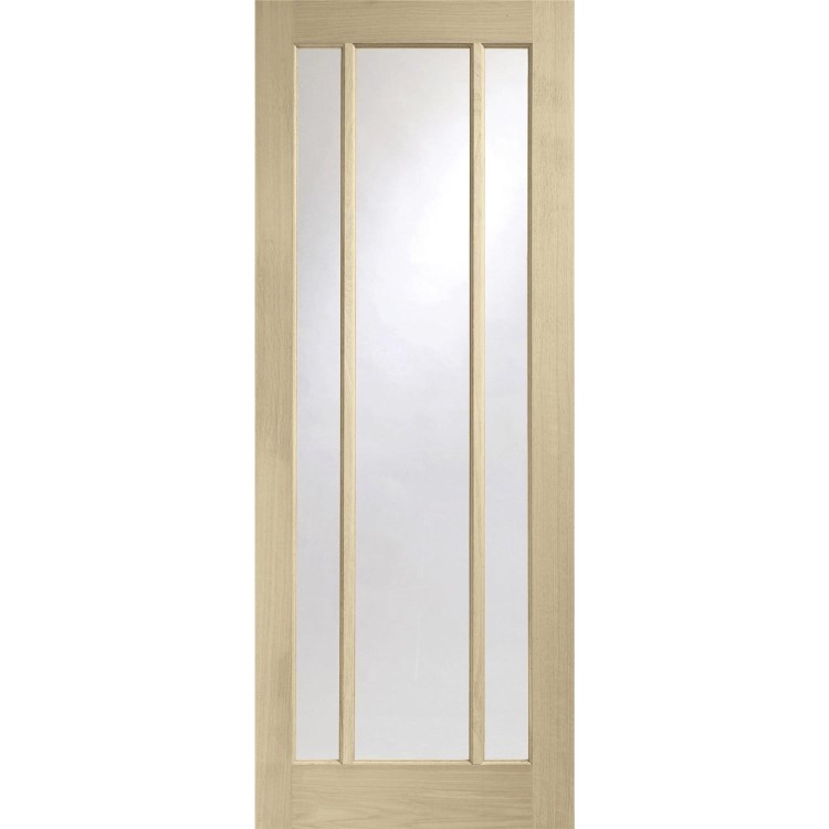 Internal Oak Glazed 3-Panel Door with Clear Glass - Unfinished - 2040 x 826 x 40mm - Worcester - XL Joinery