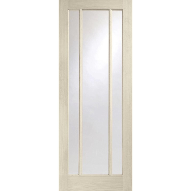 Internal Oak Glazed 3-Panel Door with Clear Glass - Unfinished - 2040 x 826 x 40mm - Worcester - XL Joinery