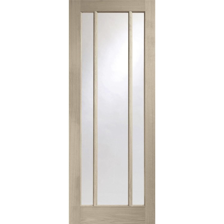 Internal Oak Glazed 3-Panel Door with Clear Glass - Unfinished - 2040 x 826 x 40mm - Worcester - XL Joinery