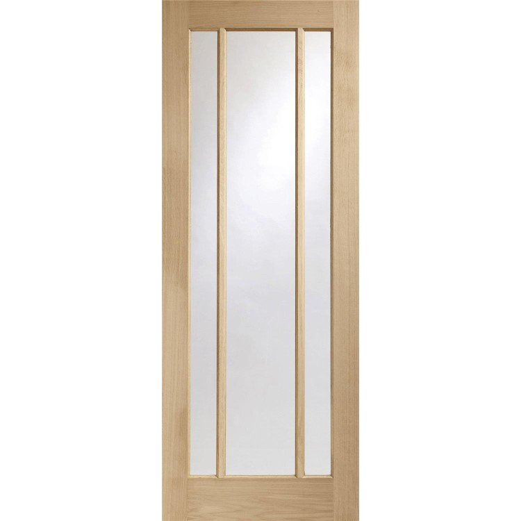 Internal Oak Glazed 3-Panel Door with Clear Glass - Unfinished - 2040 x 826 x 40mm - Worcester - XL Joinery