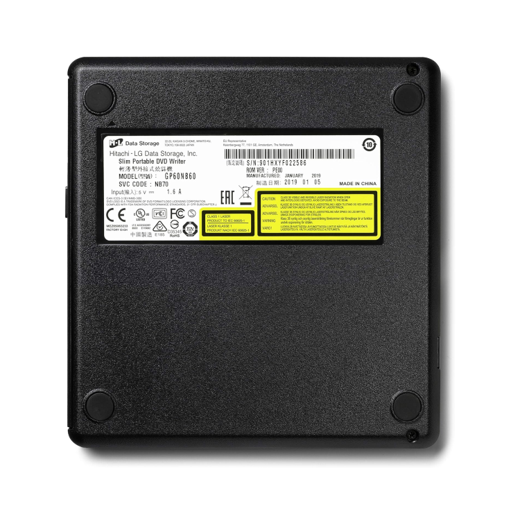 Hitachi-LG GP60NB60 8x DVD-RW USB 2.0 Slim External Optical Drive Black