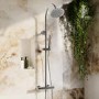 Chrome Thermostatic Mixer Shower Set with Rainfall-Style Curved Arm Hand Shower with Slide Rail Kit - Grace