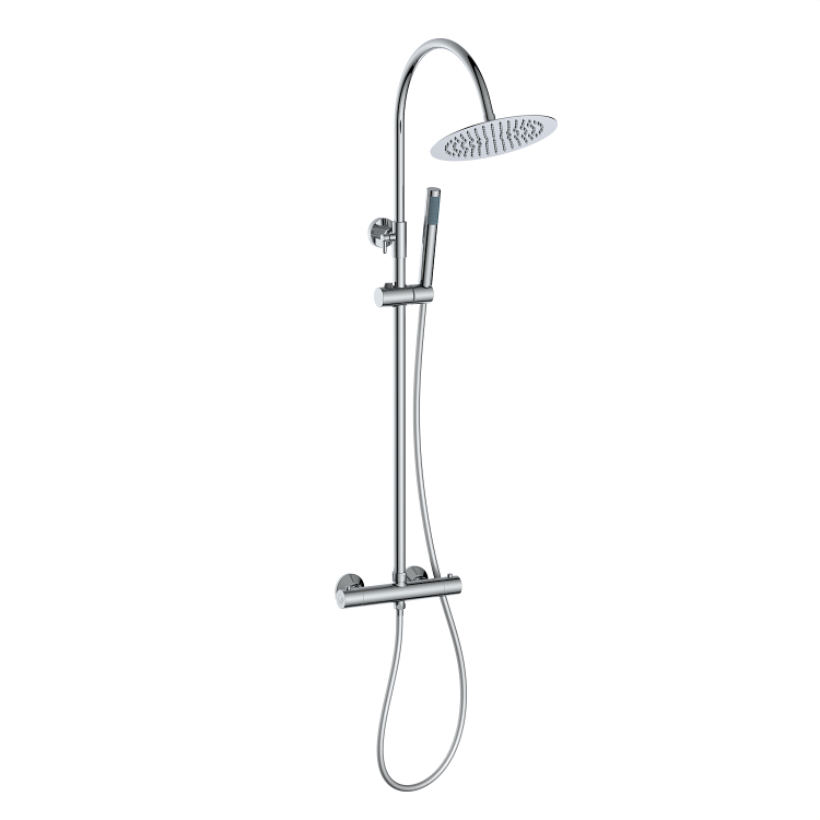 Chrome Thermostatic Mixer Shower Set with Rainfall-Style Curved Arm Hand Shower with Slide Rail Kit - Grace
