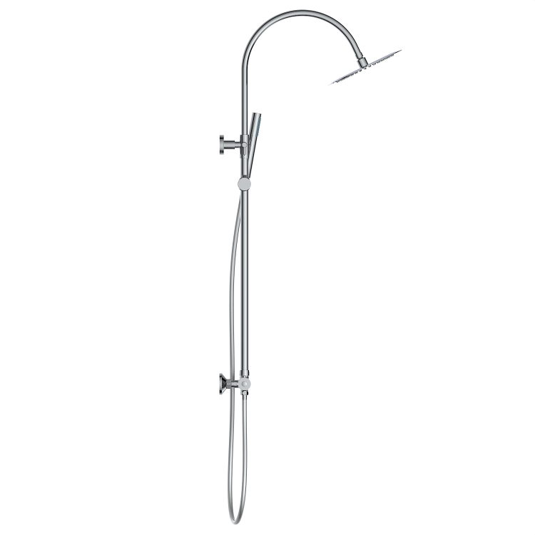 Chrome Thermostatic Mixer Shower Set with Rainfall-Style Curved Arm Hand Shower with Slide Rail Kit - Grace