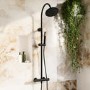 Black Thermostatic Mixer Shower Set with Rainfall-Style Curved Arm Hand Shower with Slide Rail Kit - Grace