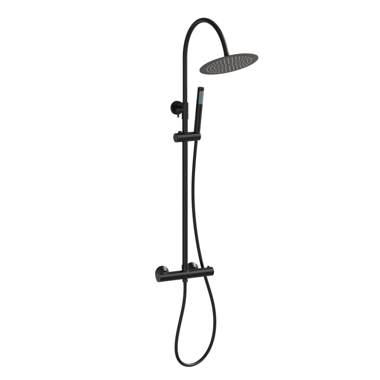 Black Thermostatic Mixer Shower Set with Rainfall-Style Curved Arm Hand Shower with Slide Rail Kit - Grace
