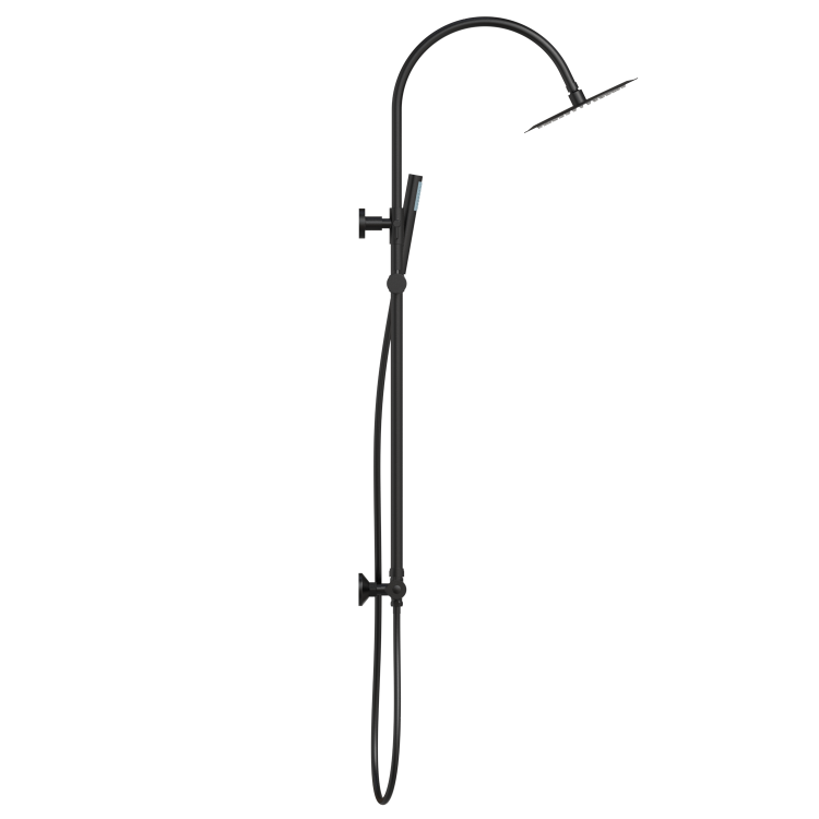 Black Thermostatic Mixer Shower Set with Rainfall-Style Curved Arm Hand Shower with Slide Rail Kit - Grace