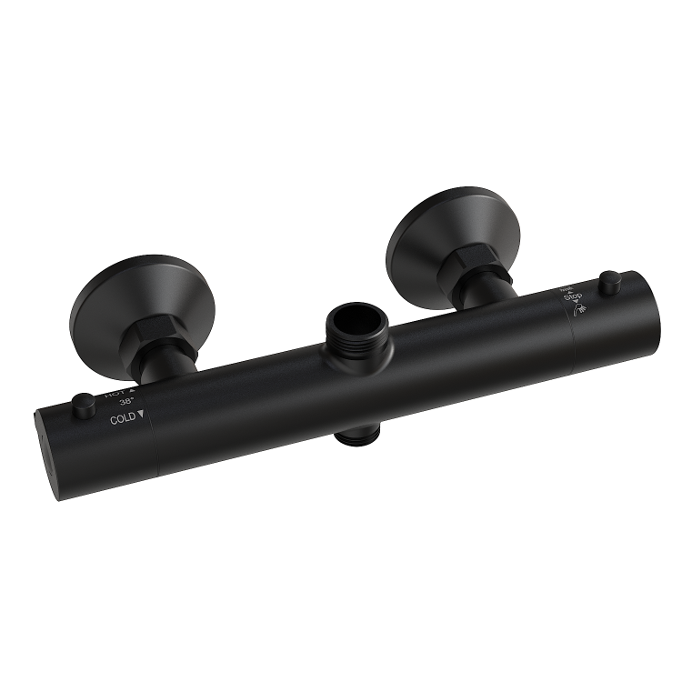 Black Thermostatic Mixer Shower Set with Rainfall-Style Curved Arm Hand Shower with Slide Rail Kit - Grace