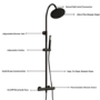 Black Thermostatic Mixer Shower Set with Rainfall-Style Curved Arm Hand Shower with Slide Rail Kit - Grace