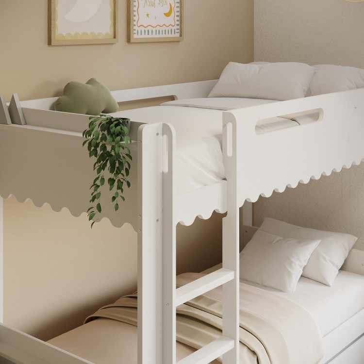 White Scalloped Triple Sleeper Bunk Bed with Trundle – Gracie