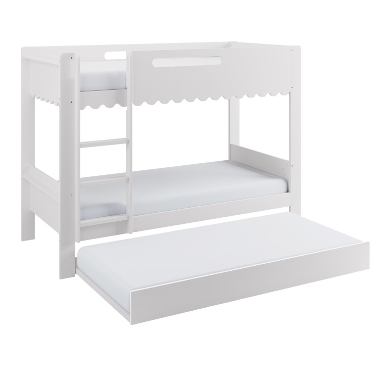 White Scalloped Triple Sleeper Bunk Bed with Trundle – Gracie