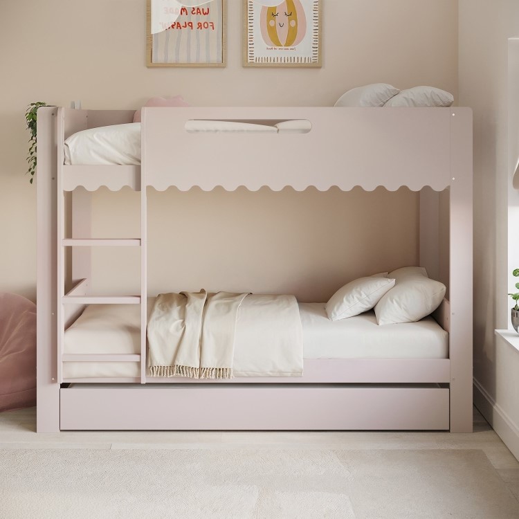 Pink Scalloped Triple Sleeper Bunk Bed with Trundle – Gracie