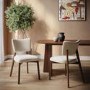 Set of 2 Beige Upholstered Dining Chairs with Walnut Legs - Greta