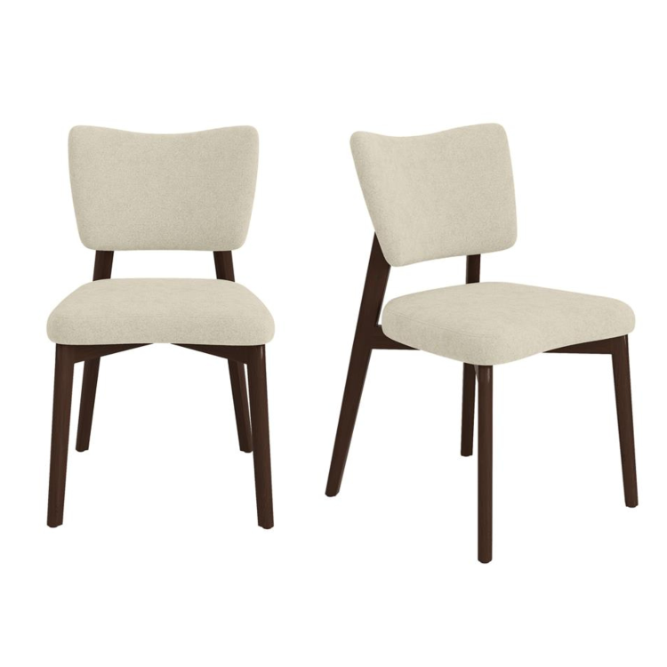 Set of 2 Beige Upholstered Dining Chairs with Walnut Legs - Greta