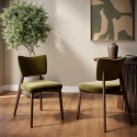 GRT003 Set of 2 Olive Green Velvet Dining Chairs with Walnut Legs - Greta