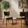 Set of 2 Olive Green Velvet Dining Chairs with Walnut Legs - Greta