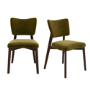 Set of 2 Olive Green Velvet Dining Chairs with Walnut Legs - Greta