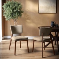 Set of 2 Beige Faux Leather Dining Chairs with Walnut Legs - Greta