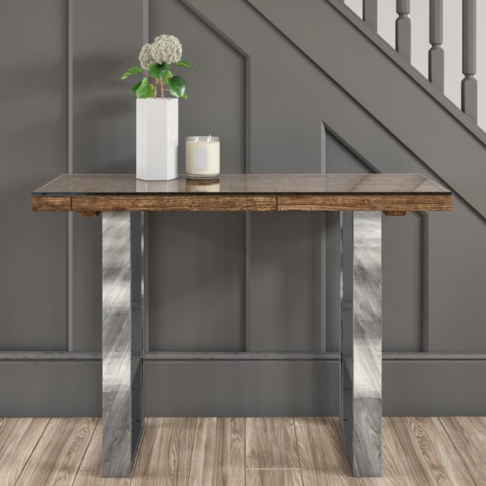 Grayson Console Table In Railway Wood With Glass Top Grayson Console Table In Railway Wood With Glass Top Gry003