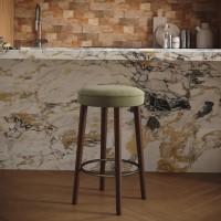 Sage Green Velvet Kitchen Counter Stool with Walnut Legs - Gatsby