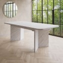 GVE001 White Marble Effect Pillar Extendable Dining Table - Seats 6 - 8 - Geneva