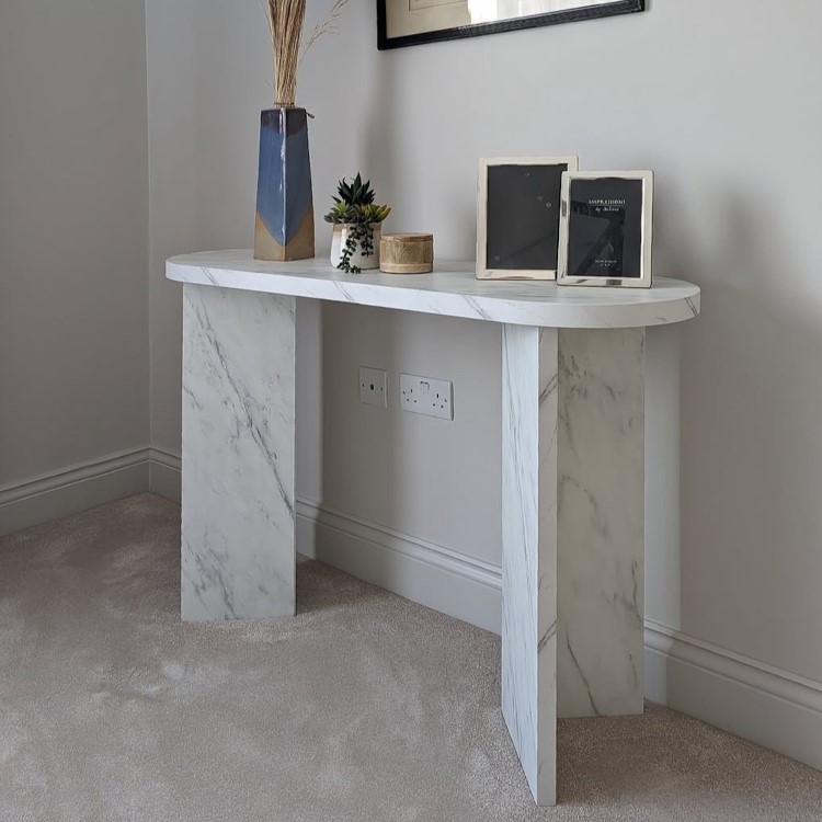 Large White Marble Effect Console Table - Geneva
