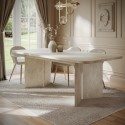 GVE003 Beige Marble Effect Pillar Extendable Dining Table - Seats 6 - 8 - Geneva